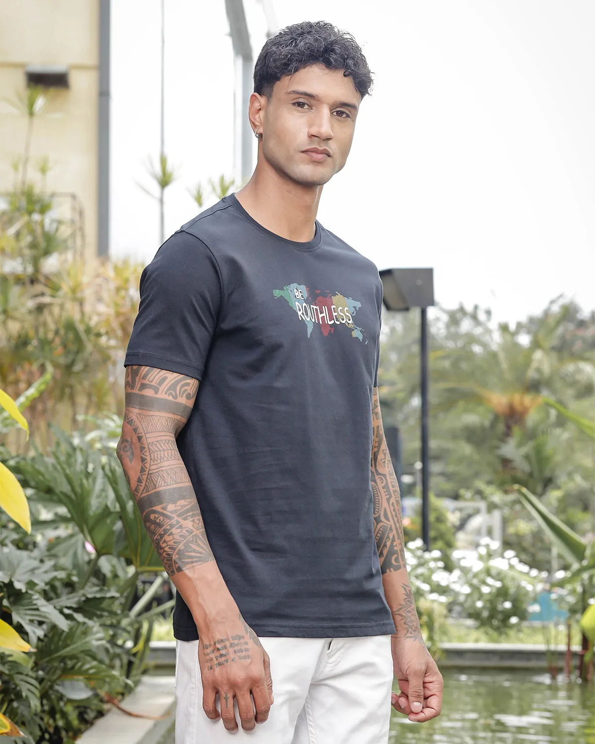 Men’s Premium Cotton Black T-Shirt with Embroidered Slogan