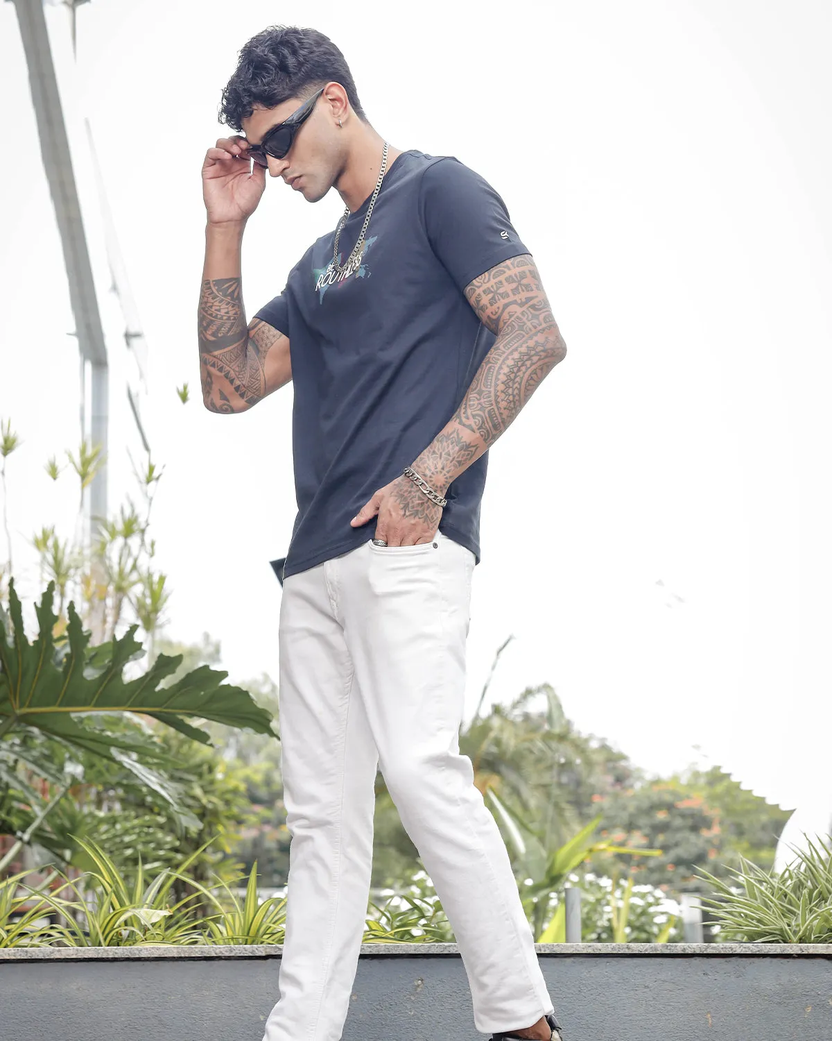Men’s Premium Cotton Black T-Shirt with Embroidered Slogan