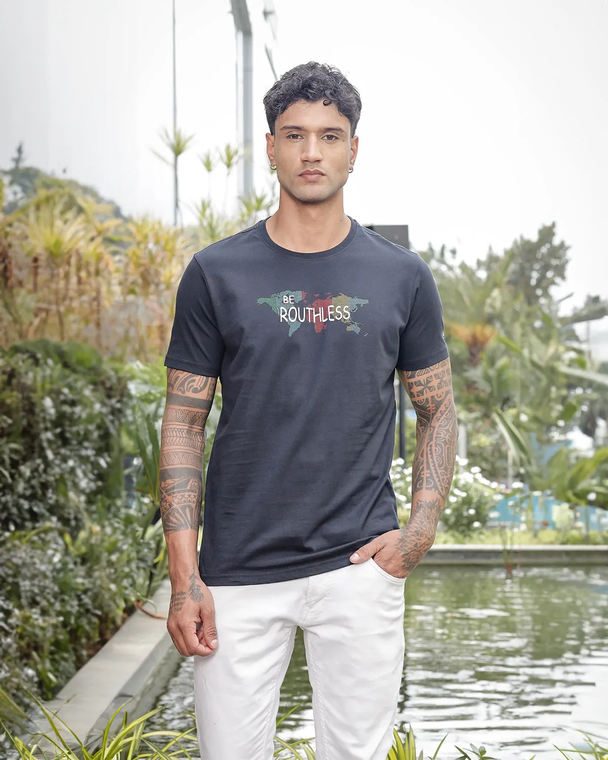 Men’s Premium Cotton Black T-Shirt with Embroidered Slogan