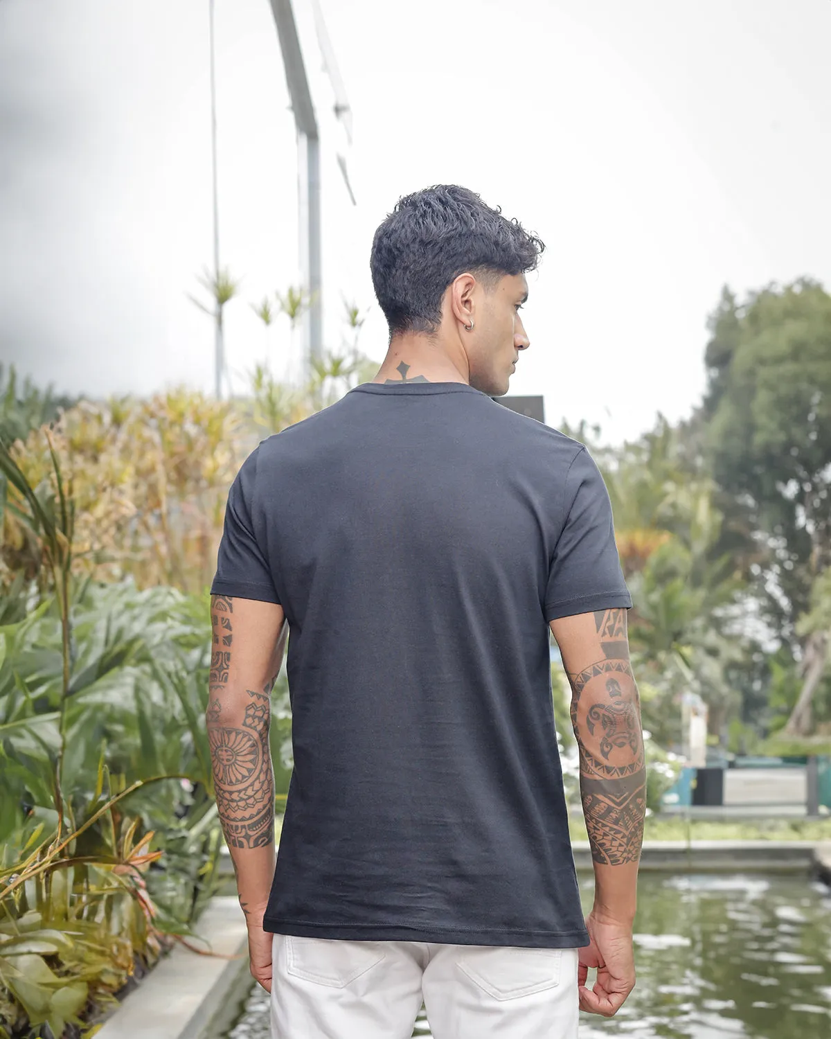 Men’s Premium Cotton Black T-Shirt with Embroidered Slogan