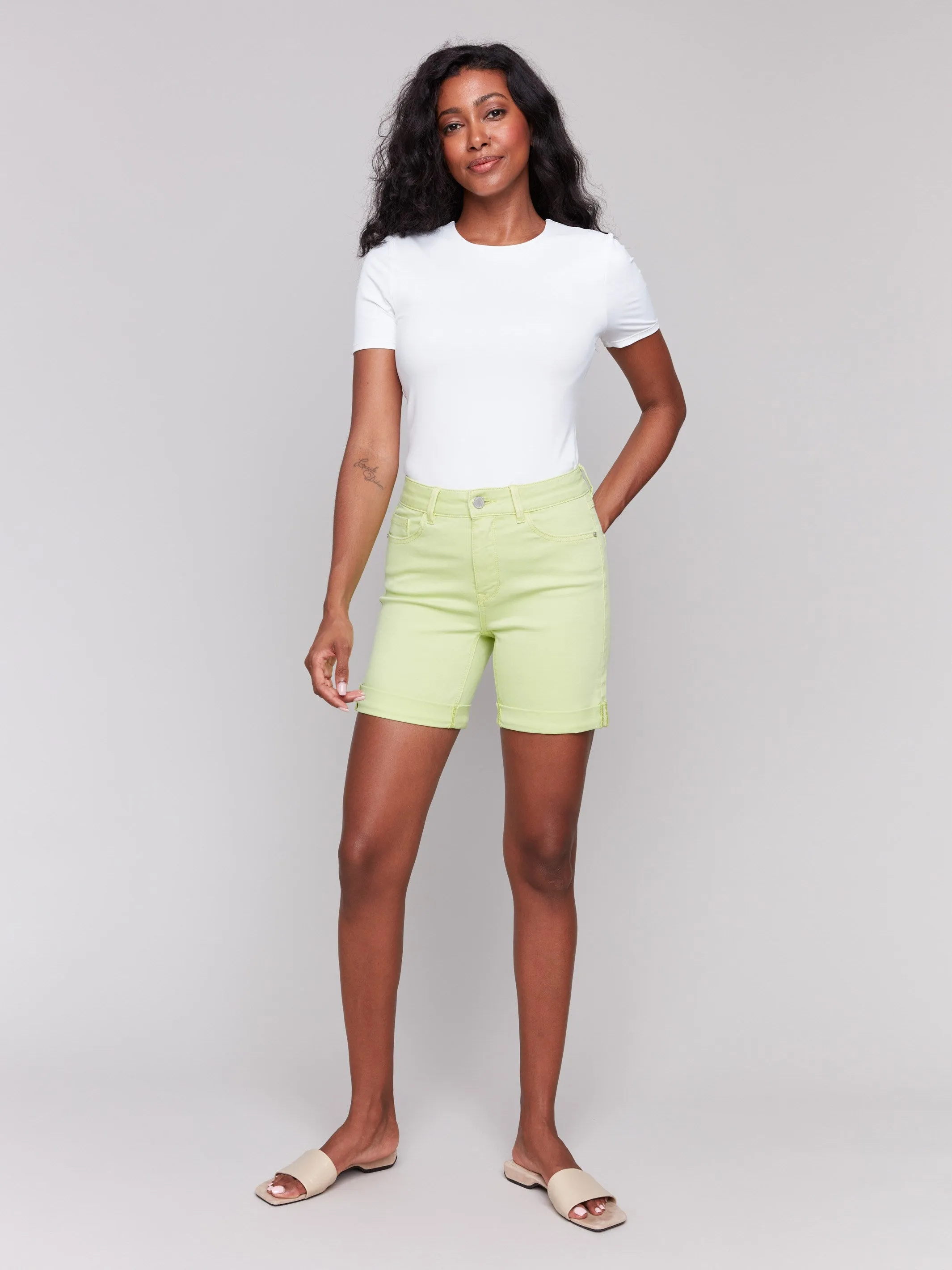 Rolled Cuff Twill Shorts - Keylime