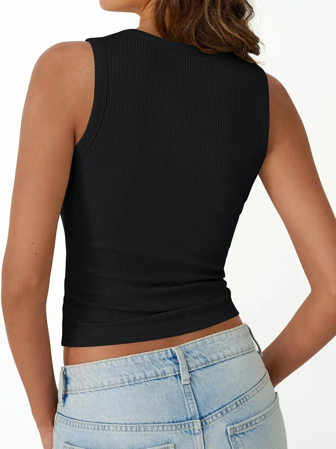 Trendy Queen Womens Tank Tops Summer Fashion 2025 Workout Ribbed Sleeveless High Neck Beach Vacation Oufits Clothes