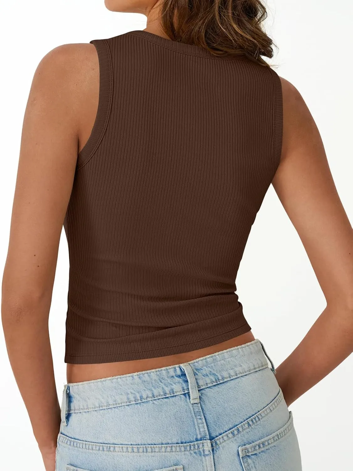 Trendy Queen Womens Tank Tops Summer Fashion 2025 Workout Ribbed Sleeveless High Neck Beach Vacation Oufits Clothes